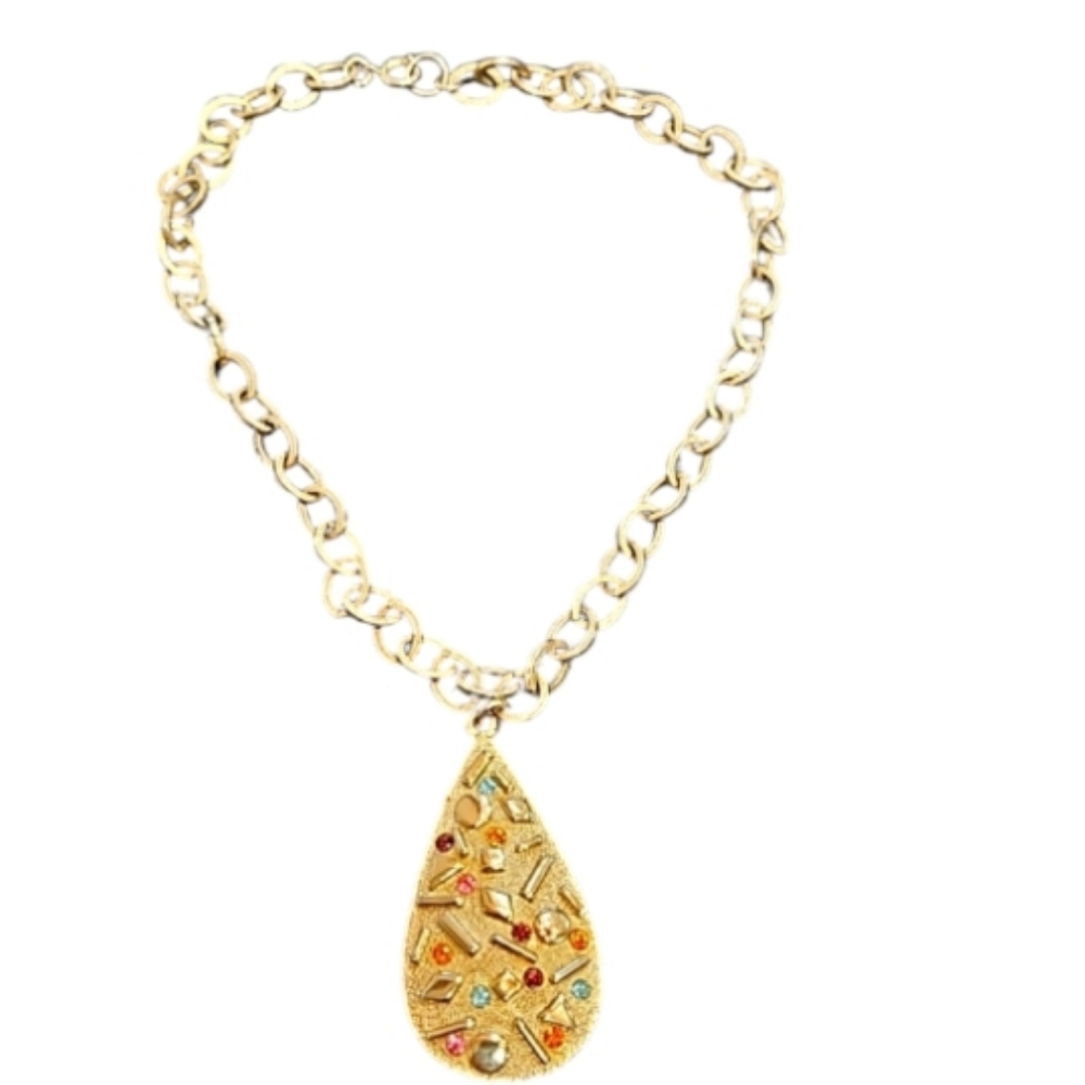 SARAH COVENTRY SULTANA‎ GOLD PENDANT RHINESTONE  NECKLACE Free CLIP EARRINGS